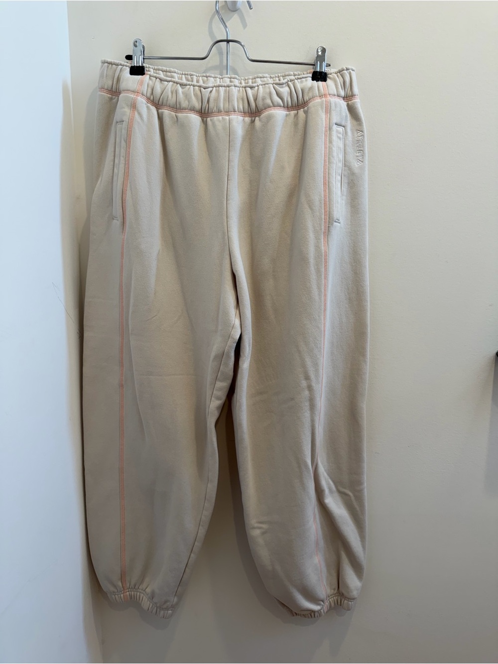 Athleta Cream Sweatpants with Pink Trim